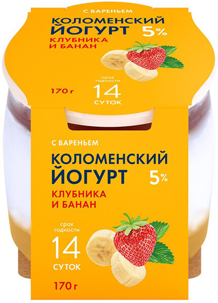 БЗМЖ Йогурт клубника-банан 5% 170г Коломенский