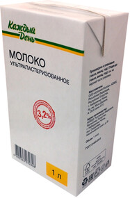 Молоко ультрапастеризованное «Каждый день» 3,2% , 1 л
