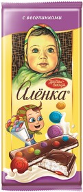 Кондитерские изделия Алёнка Шоколад Алёнка 87 гр. с молочной начинкой и разноцвет. драже 