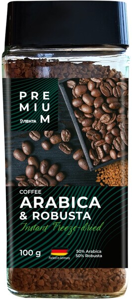 Кофе растворимый ЛЕНТА PREMIUM сублимированный Arabica&Robusta ст/б 100г