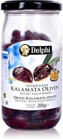 Маслины Delphi каламата с косточкой сушеные, 200 гр., стекло