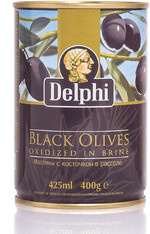 Маслины Delphi с косточкой в рассоле Superior 261-290, 400 гр., ж/б