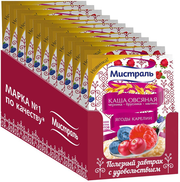 Каша овсяная МИСТРАЛЬ черника-брусника-малина (Ягоды Карелии) 40г