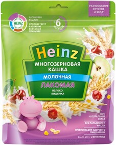 Каша многозерновая Heinz Лакомая молочная быстрорастворимая с яблоком и вишней с 6 месяцев 170 г