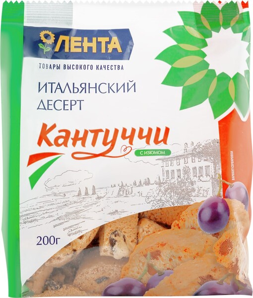 Сухари ЛЕНТА Итальянский десерт Кантуччи с изюмом, 200г