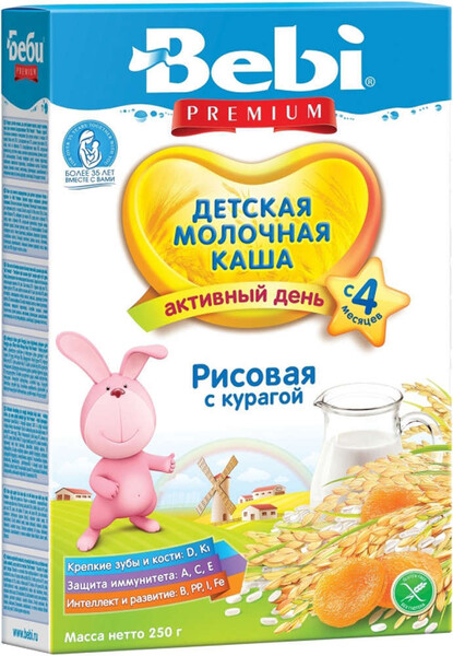 Каша молочная Bebi Premium рисовая с курагой с 4 мес., 250 гр