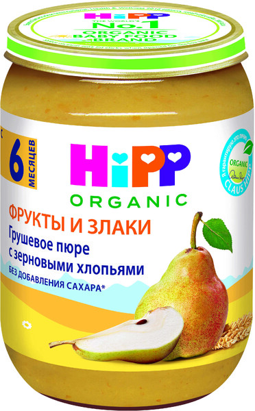 Пюре Hipp Organic с грушей и злаками без сахара с 6 месяцев 190 г