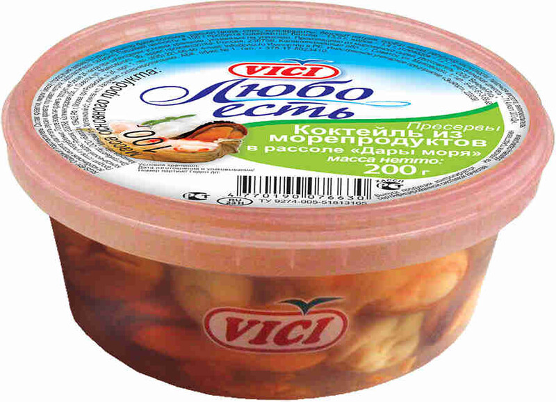 Коктейль пресервы из морепродуктов в рассоле Дары моря Vici 200г