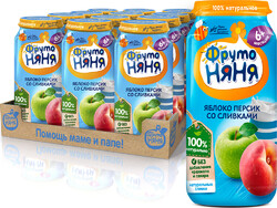 Пюре ФрутоНяня с яблоком персиком и сливками с сахаром с 6 месяцев 250 г