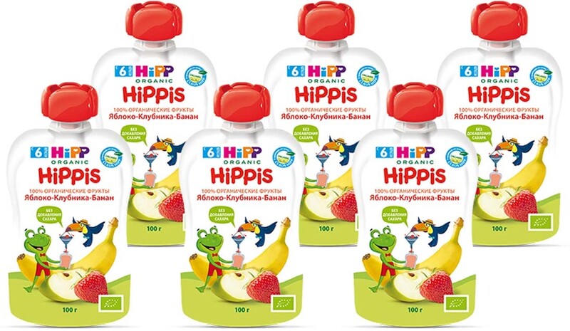 Пюре Hipp Organic Hippis с яблоком клубникой и бананом без сахара с 6 месяцев 100 г