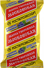 БЗМЖ Масса творожная Московская с сахаром и изюмом 20% 180г Ростагроэкспорт
