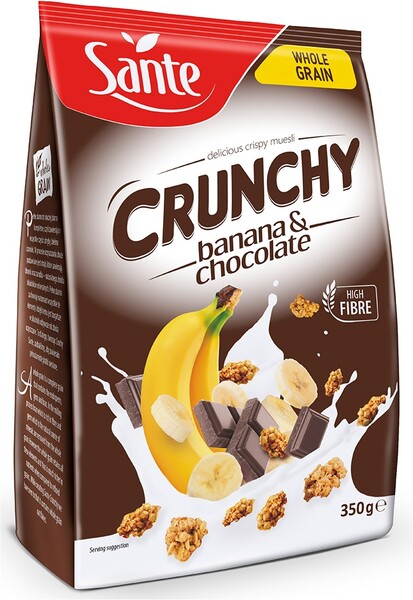Овсяные хлопья с бананом и шоколадом Sante Crunchy хрустящие 350г