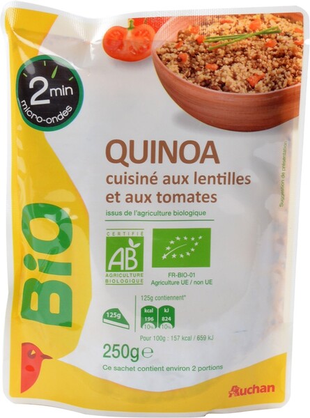 Киноа АШАН с чечевицей и помидорами БИО, 250 г