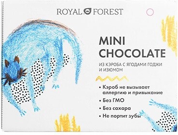 Мини-шоколад из кэроба Royal Forest с ягодами годжи и изюмом, 30 г