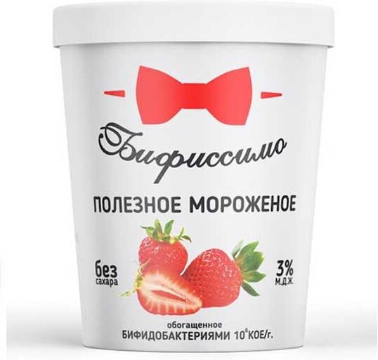 Мороженое пломбир «Бифиссимо» Полезное клубничное без сахара 3%, 50 г