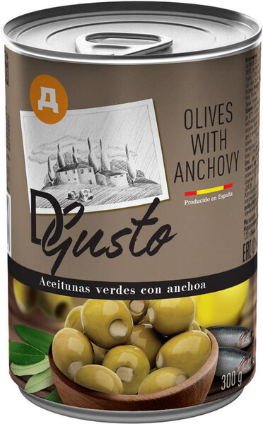 Оливки Д Gusto фаршированные анчоусом, 300 г