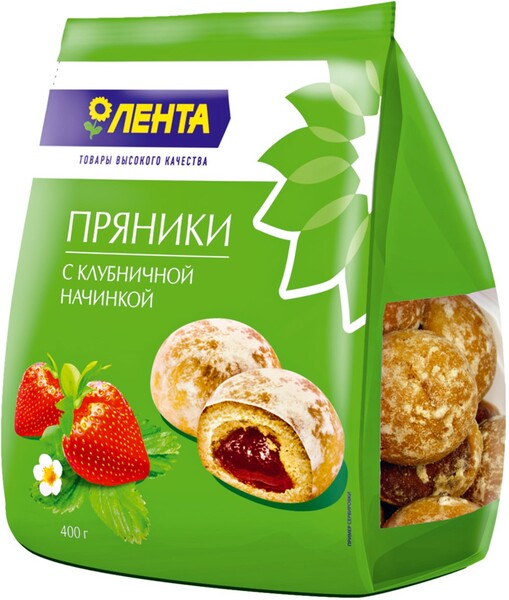 Пряники ЛЕНТА с клубничной начинкой, 400г Россия, 400 г
