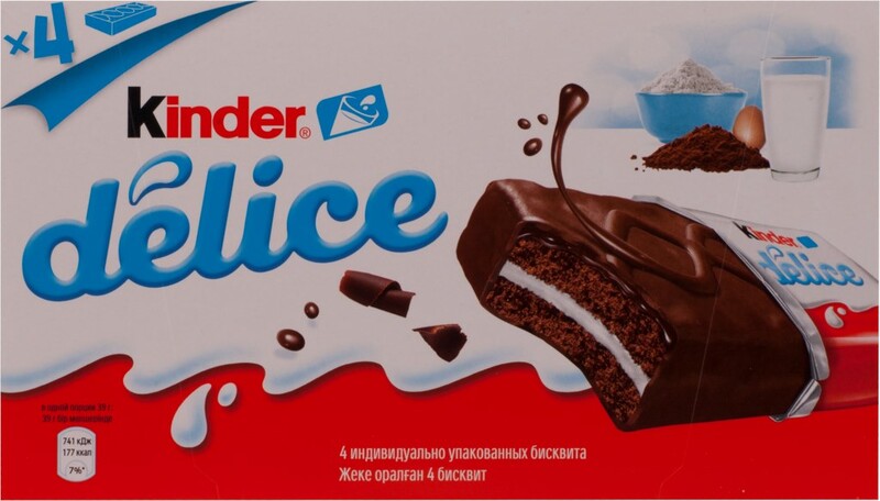 Бисквитное пирожное Delice Kinder с молочной начинкой, 4×39 г