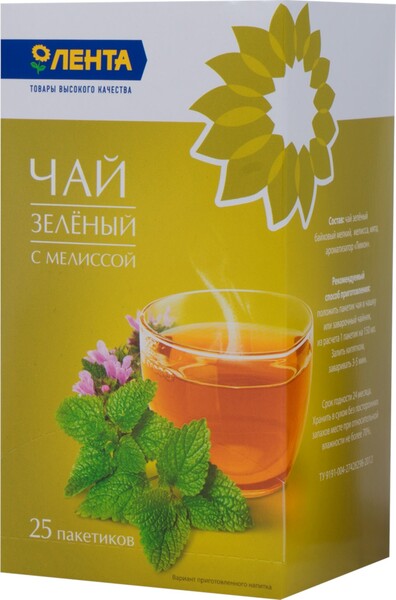 Чай зеленый ЛЕНТА С Мелиссой к/уп 25пак