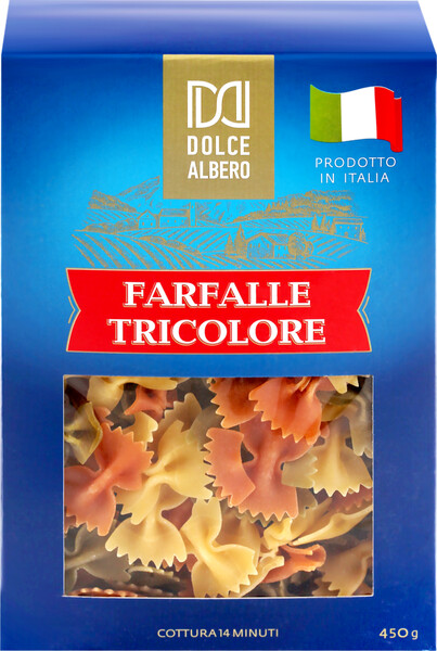 Макароны DOLCE ALBERO Farfalle tricolore бантики цветные Италия, 450