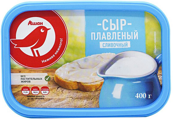 Сыр плавленый АШАН сливочный 50%, 400 г