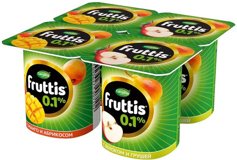 Продукт йогуртный Fruttis легкий 0,1% 110гр яблоко,груша,абрикос,манго БЗМЖ