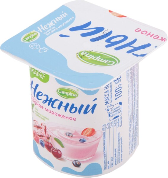 Продукт йогуртный CAMPINA Нежный Ягодное мороженое 1,2%, без змж, 4x100г Россия, 100 г