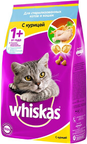 Корм сухой для кошек WHISKAS Вкусные подушечки с курицей, для стерилизованных кошек, 1,9кг Россия, 1,9 кг