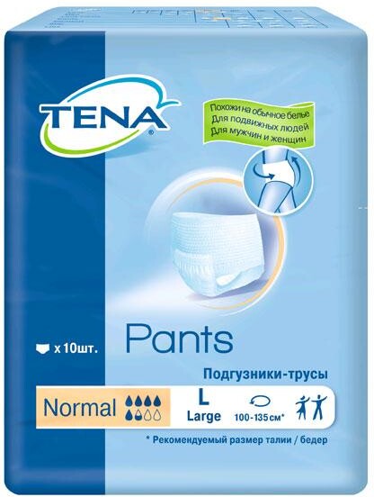 Подгузники-Трусы для взрослых Tena Pants Normal размер L 100-135 см 10 шт в  г. Москва. Сравнение цен и скидки в каталоге FoodsPrice