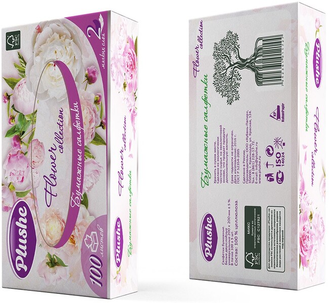 Бумажные салфетки 2 слоя 100 листов, Plushe Ассорти, картон