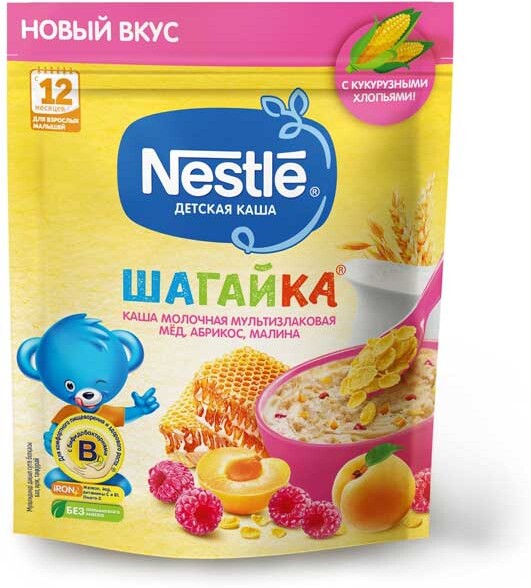 Д/п каша NESTLE Шагайка мультизлак. мед абрикос и малина 190г