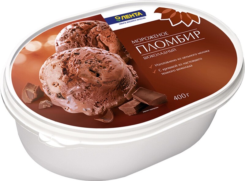 Мороженое ЛЕНТА Пломбир шоколадный с шок крошкой без змж