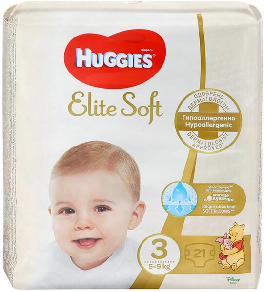 Подгузники Huggies Elite Soft 3 (5-9 кг, 21 штука)