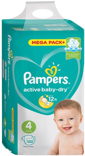 Подгузники Pampers Active Baby-Dry Maxi 4 (9-14 кг, 132 штуки)