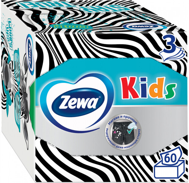 Детские Салфетки бумажные Zewa Kids, 3 слоя, 60 шт.