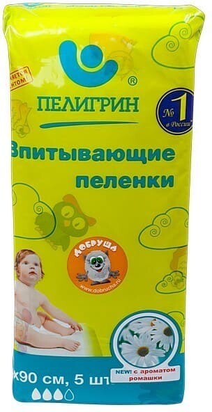 Пеленки впитывающие c ароматом ромашки 60х90см 5 шт Пелигрин