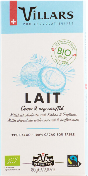 Молочный шоколад Villars с кокосом и воздушным рисом 80г Швейцария