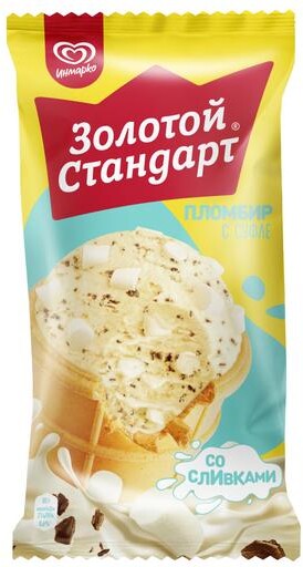 Мороженое золотой стандарт пломбир суфле крошка в глазури вафельный стакан 82Г Юнилевер Русь