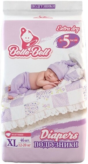 Подгузники Belle-Bell Diapers XL 46шт 12-20кг до 5 часов, 1.60кг