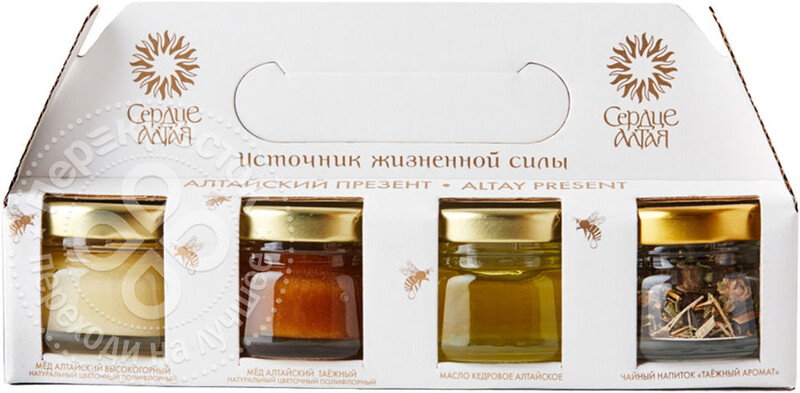 Набор подарочный Сердце Алтая Алтайский презент 2 вида меда + чай + масло
