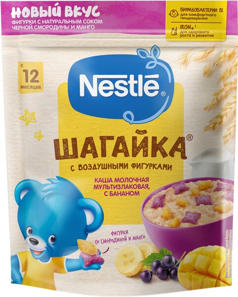 Каша молочная Nestle мультизлаковая черная смородина и манго, 190 г