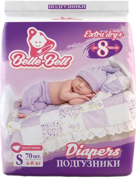 Подгузники Belle-Bell Diapers S 70шт 4-8кг до 8 часов, 1.70кг