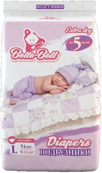 Подгузники Belle-Bell Diapers L 54шт 9-14кг до 5 часов, 1.80кг