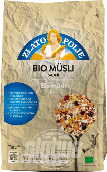 Мюсли органические Zlato Polje с фруктами, мёдом и фундуком, 375 г