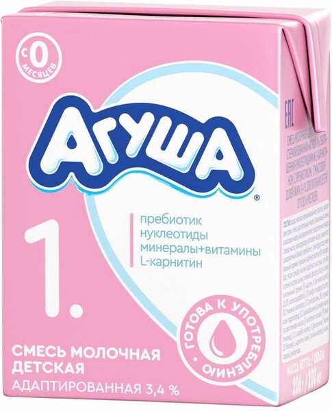Смесь Агуша 1 молочная адаптированная с рождения 200 мл
