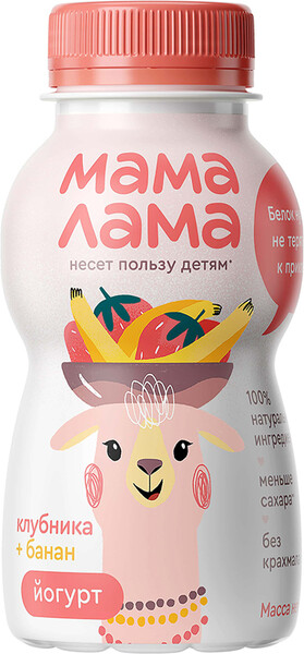 Йогурт питьевой Мама Лама с клубникой и бананом 2.5% 200 г