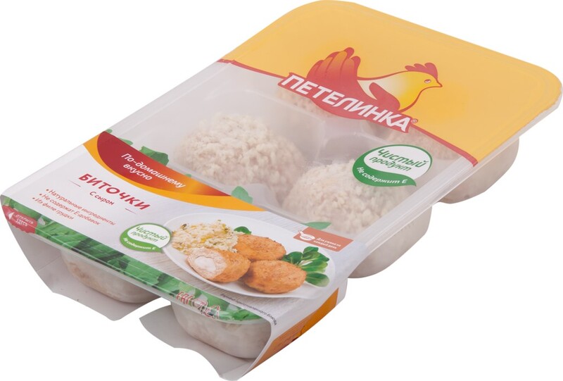 Биточки куриные Петелинка с сыром охлажденные на подложке 500 г