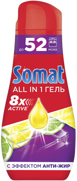 Гель для посудомоечной машины SOMAT All in 1 Лимон и Лайм, 936мл Венгрия, 936 мл