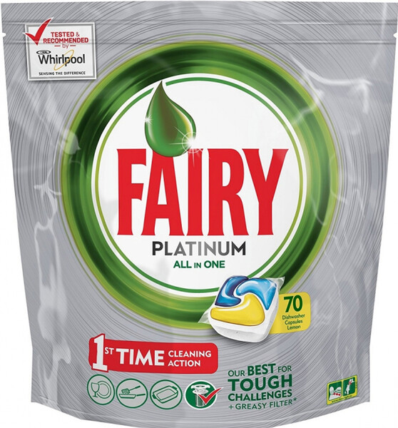 Капсулы для посудомоечной машины FAIRY Platinum All in One Лимон, 70шт