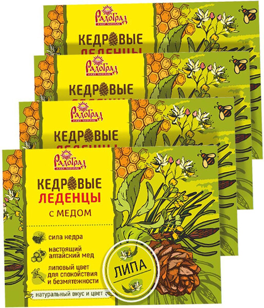 Медово-кедровые леденцы с липой, 4 блистера